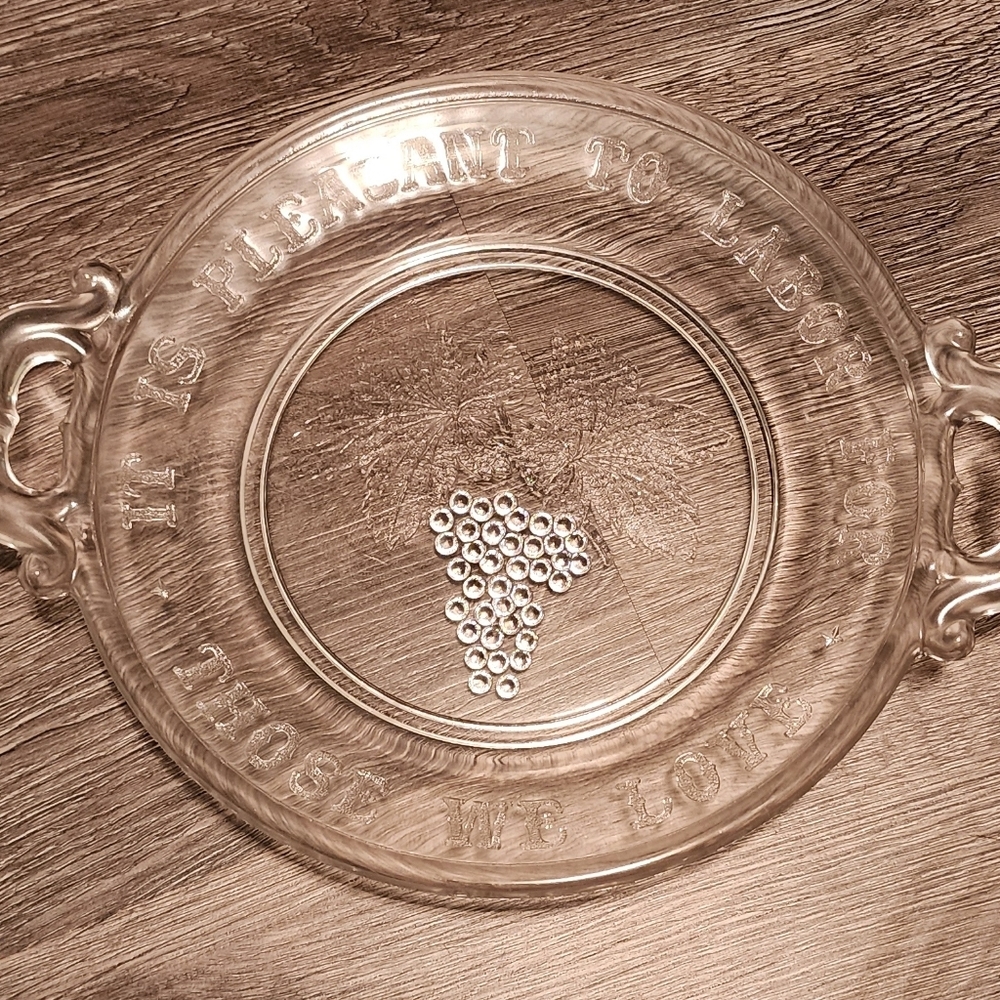 Antique Vintage Mckee Glass tray etched with "It is Pleasant to Labor for Those